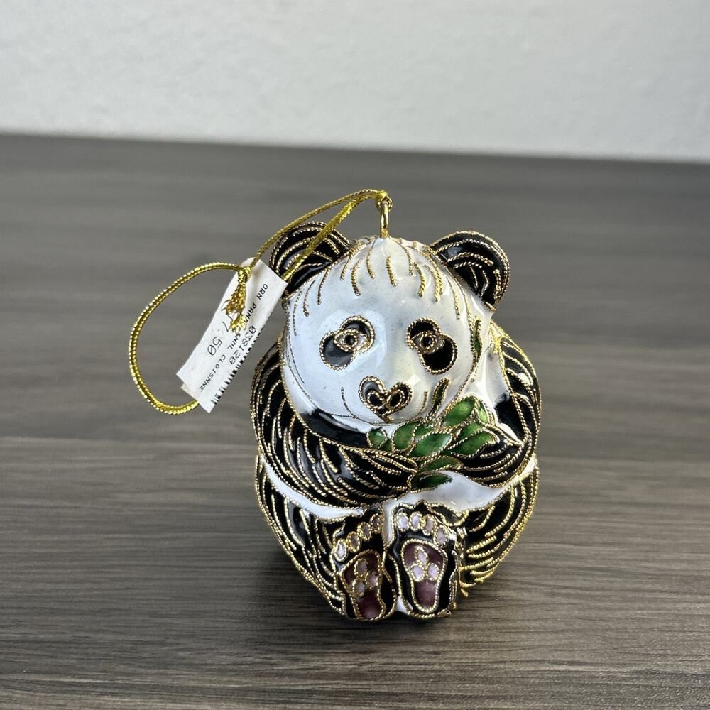 Panda Bear Vintage Cloisonne Enamel Ornament Memphis Zoo Bamboo China